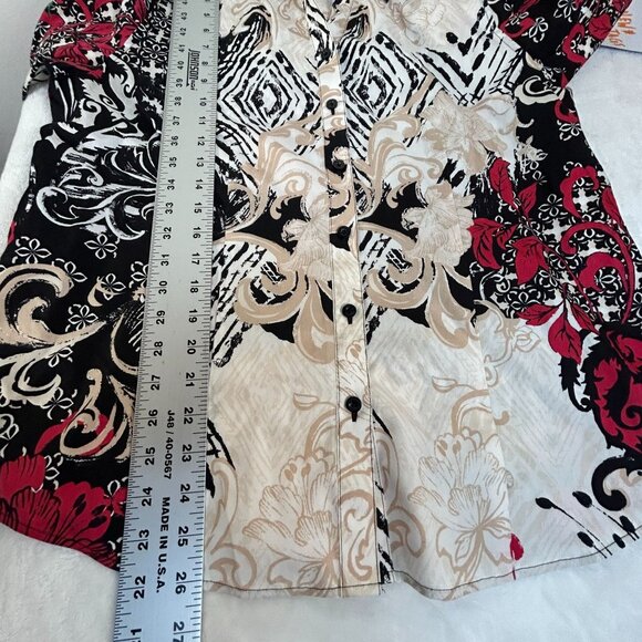 Chico's Womens Effortless Caroline Asian-Floral No Iron Shirt Size 2 Black/Red - Picture 6 of 8